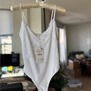 Zara White Lace Bodysuit Medium